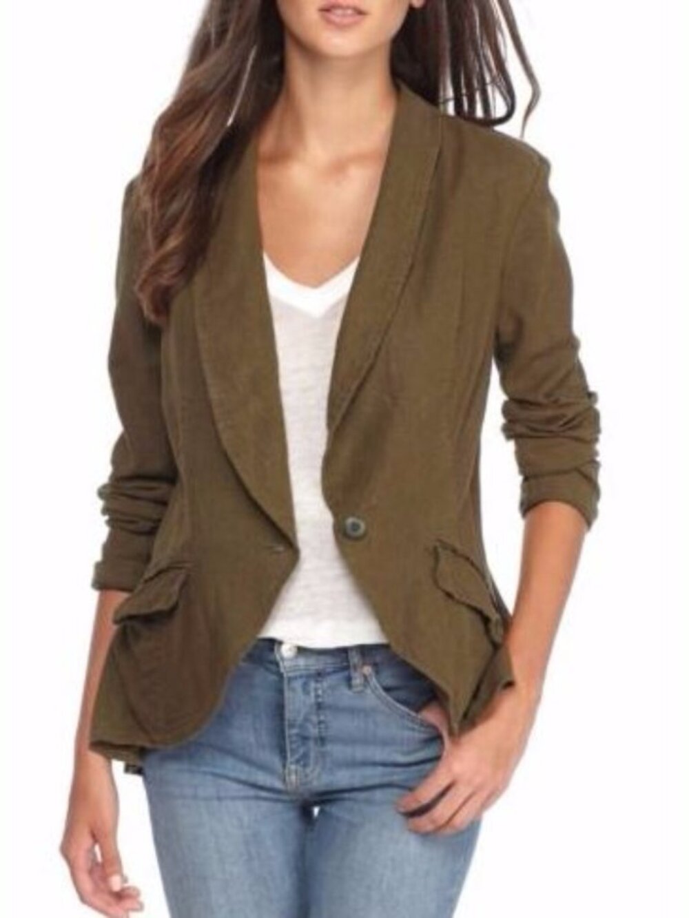 Free People Jacket Olive Green Linen Blazer sz XS